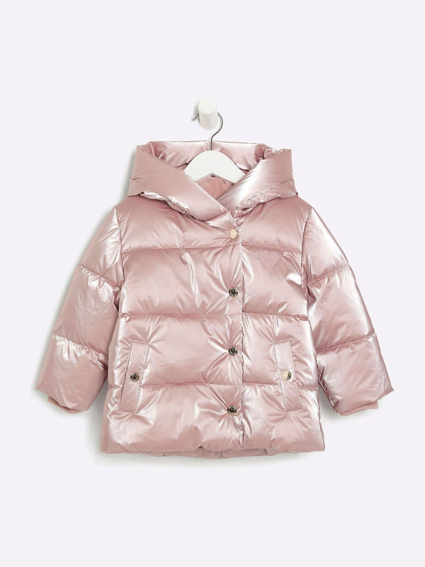 River Island Pink Girls Heart Padded Puffer Coat