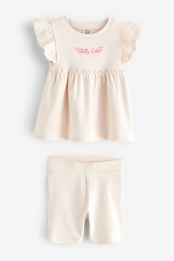 Cream River Island Girls Rib Peplum Top And Shorts Set