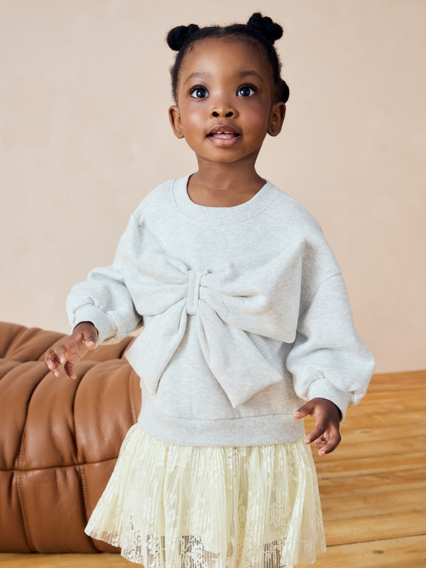 Grey Bow Sweat Mesh Dress (3mths-7yrs)