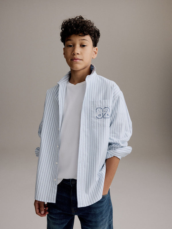 Blue Boston 100% Cotton Long Sleeve Stripe Shirt (3-16yrs)