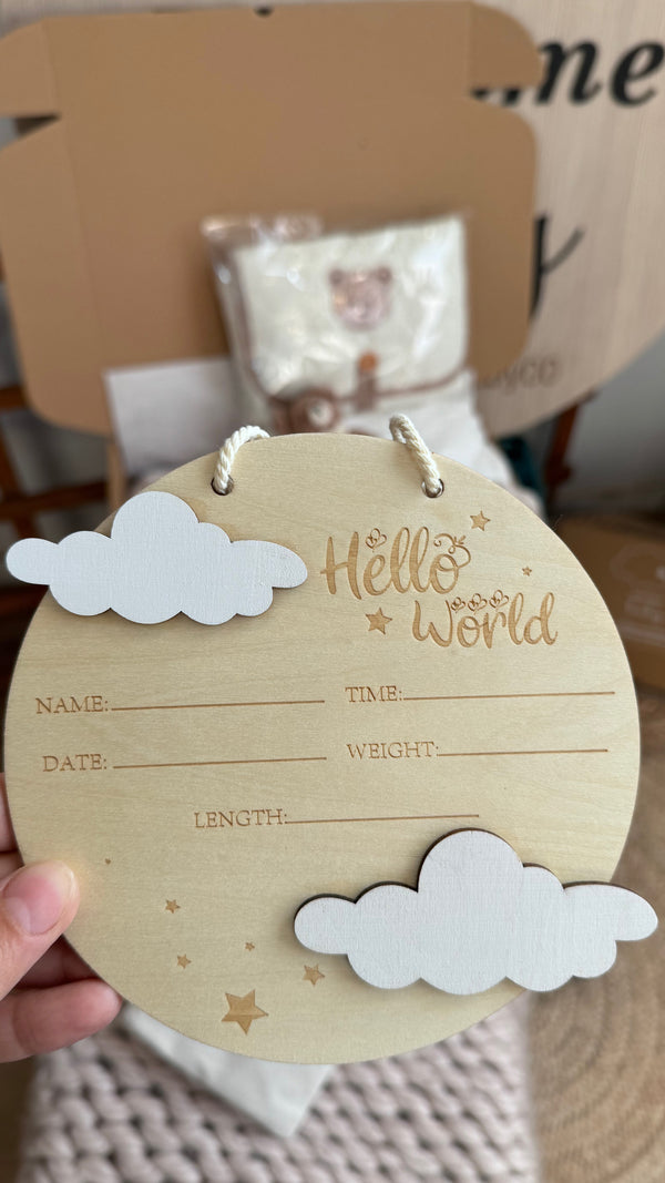 Hello world wooden milestone card