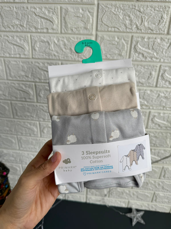 Primark Sheep 3 Pack sleepsuits