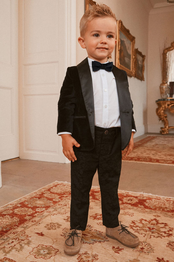 Black Velvet 2pc Blazer, Shirt, Trousers & Bow Tie Set (3mths-9yrs)