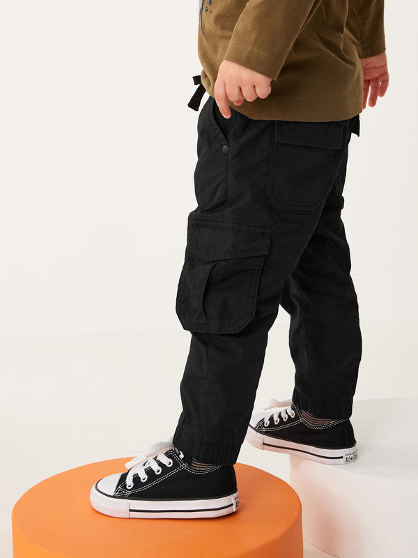 Black Lined 100% Cotton Cargo Trousers (3mths-7yrs)