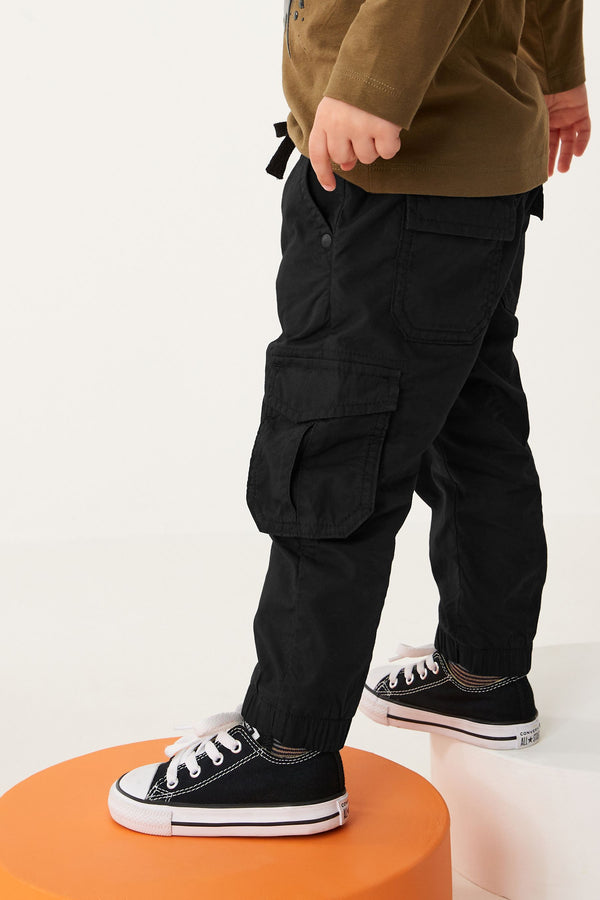 Black Lined 100% Cotton Cargo Trousers (3mths-7yrs)