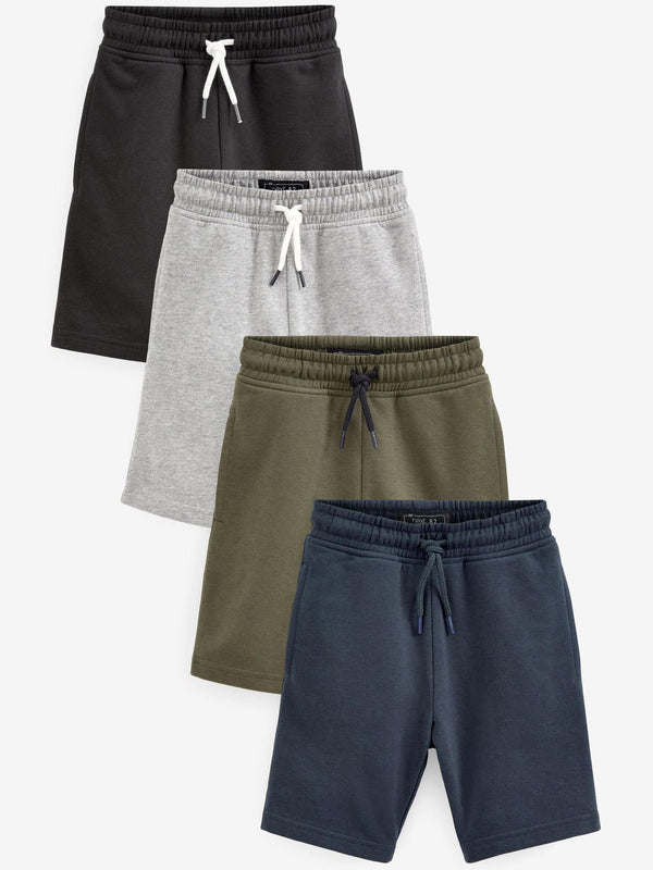 Black/Navy Blue/Khaki Green /Grey 4 Pack Basic Jersey Shorts (3-16yrs)