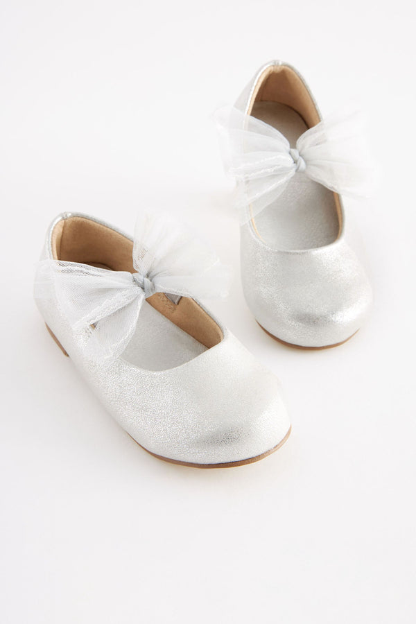 Silver Bow Mary Jane Occasion Shoes