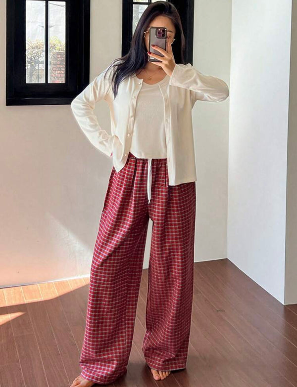 3pcs/Set Soft Knit Cardigan, Sleeveless Top And pants Pajama