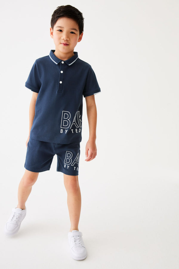 Navy Baker by Ted Baker Stone Polo Shirt and Short Set