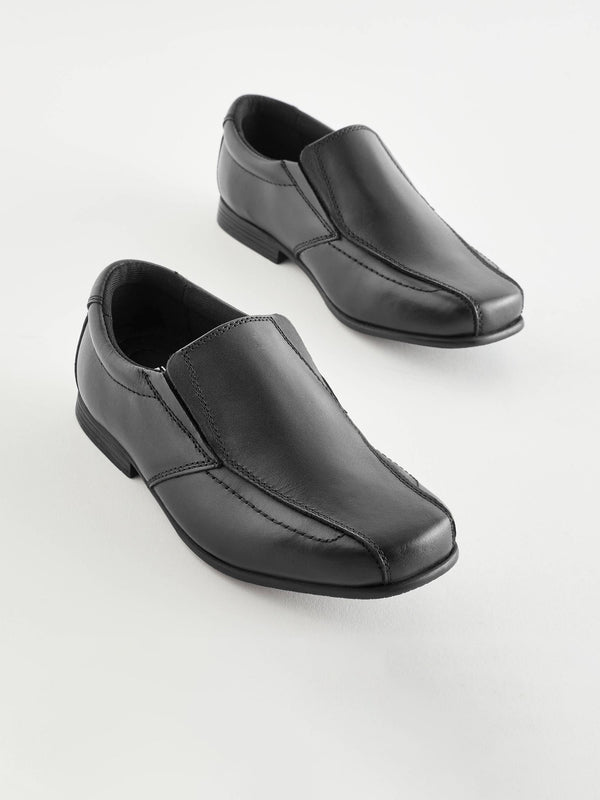 Black Wide Fit (G) Slip On Leather Loafer School Shoes