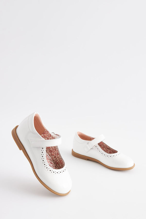 White Patent Leather Brogue Mary Jane Shoes