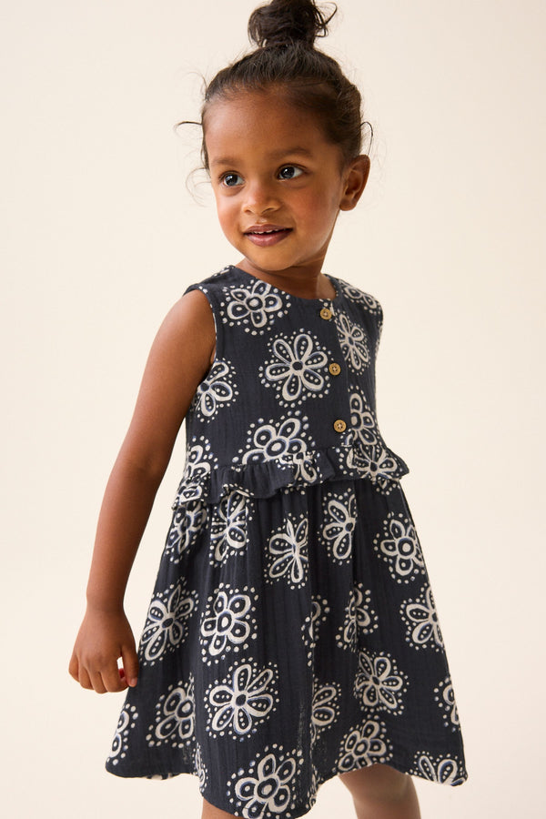 Black Floral 100% Cotton Peplum Dress (3mths-8yrs)