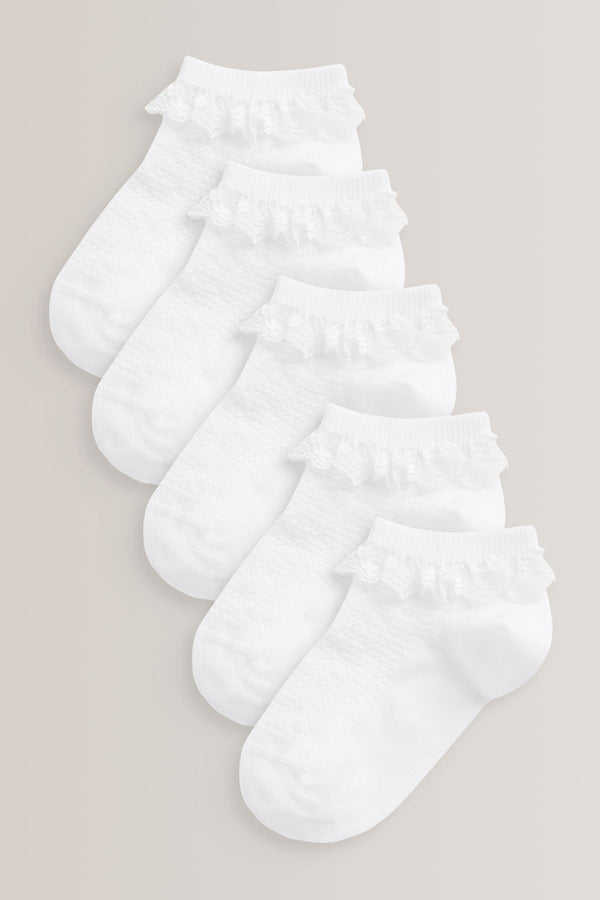 White Cotton Rich Ruffle Trainer Socks 5 Pack