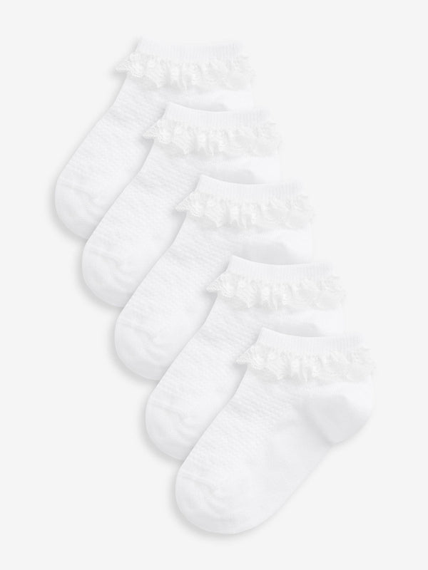 White 5 Pack Cotton Rich Ruffle Trainer Socks