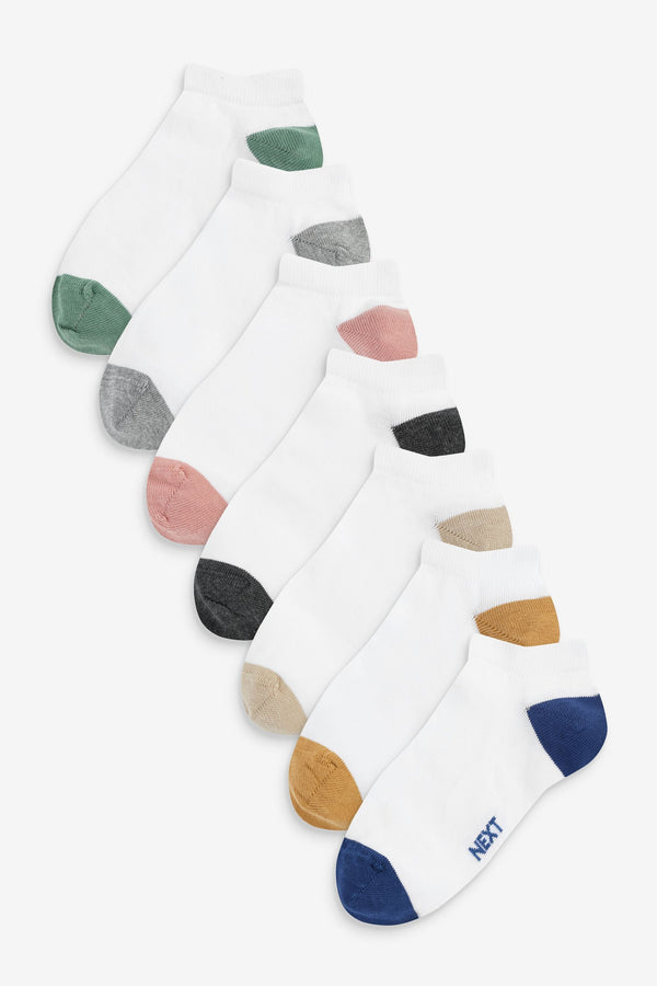 White/Bright Heel and Toe Cotton Rich Trainer Socks 7 Pack