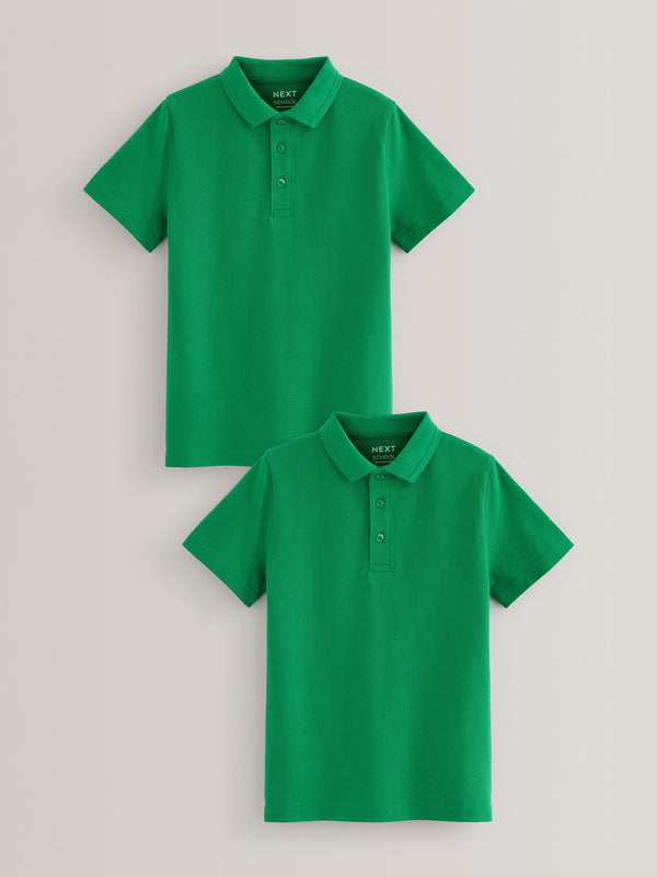 Green Regular Fit Cotton School Short Sleeve Polo Shirts 2 Pack (3-16yrs)