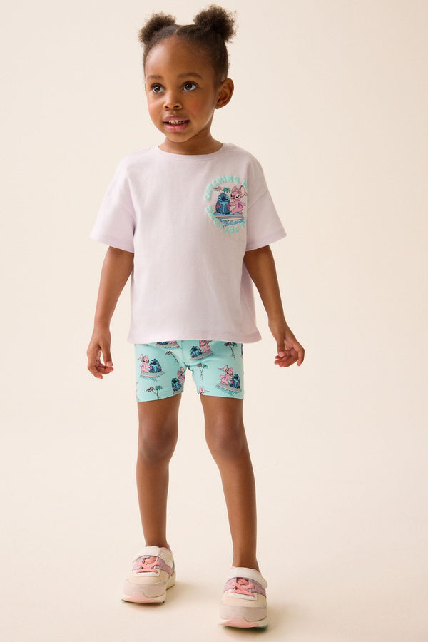 Blue 100% Cotton Disney Lilo and Stitch T-Shirt and Cycle Shorts Set (3mths-7yrs)