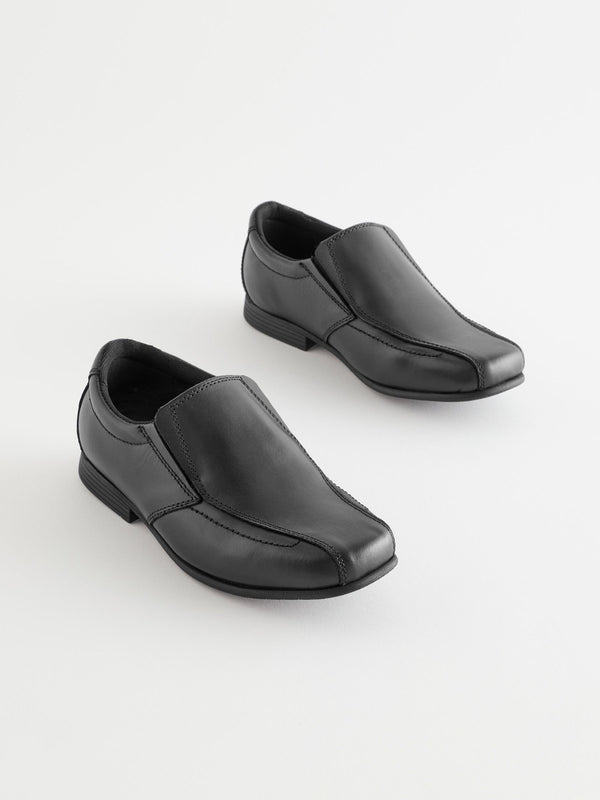 Black Standard Fit (F) School Leather Loafers