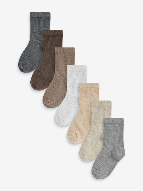 Neutral Cotton Rich Fine Rib Socks 7 Pack