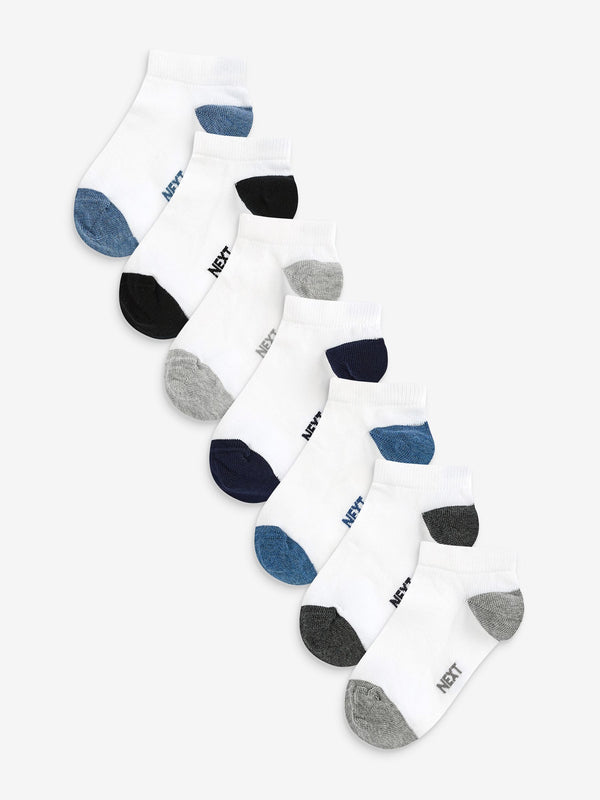 White/Blue/Grey Heel And Toe Rich Trainers Socks 7 Pack