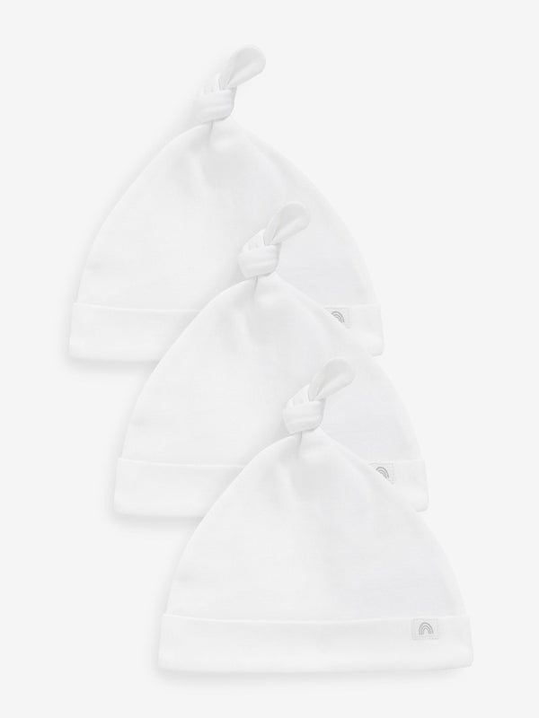 White 100% Cotton Tie Top Baby Hats 3 Pack immediate