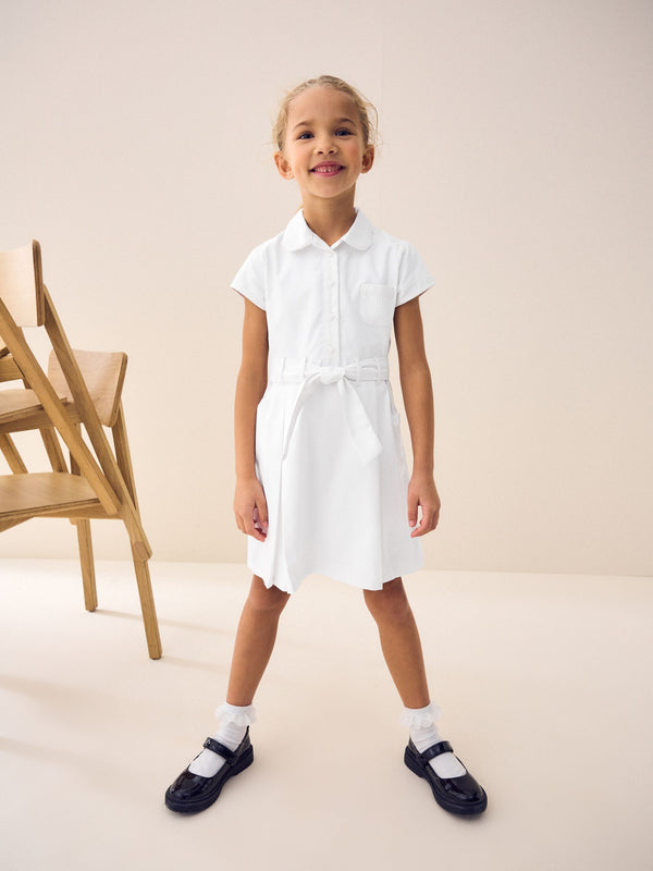 White Gingham Cotton Rich Belted School Dress with Scrunchie (3-14yrs)