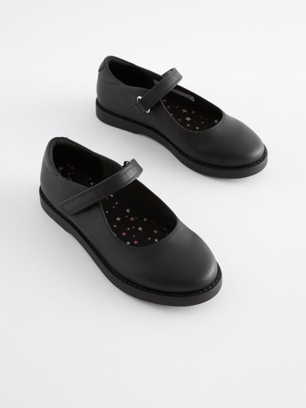Black Matt School Mary Jane Crepe Sole Shoes