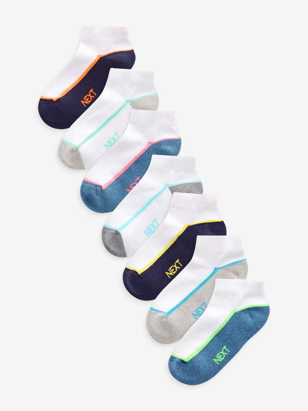White/Blue Cushioned Footbed Trainer Socks 7 Pack