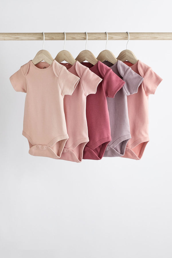 Pink Short Sleeve Baby Bodysuits