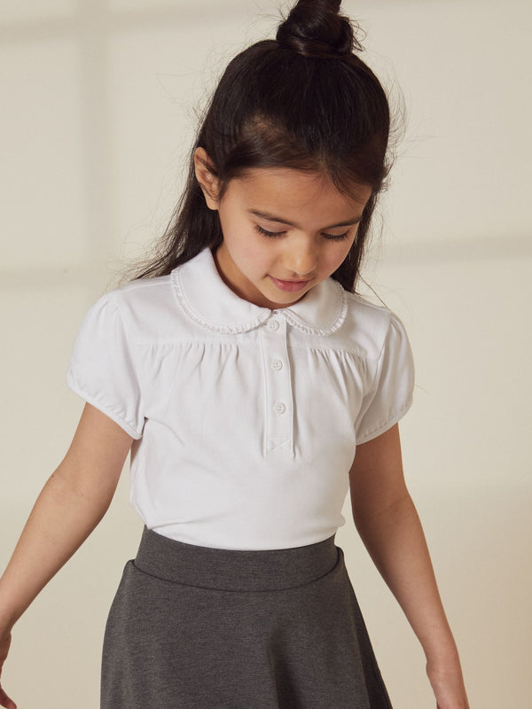 White Cotton Stretch Pretty Collar School Jersey Top (3-14yrs)