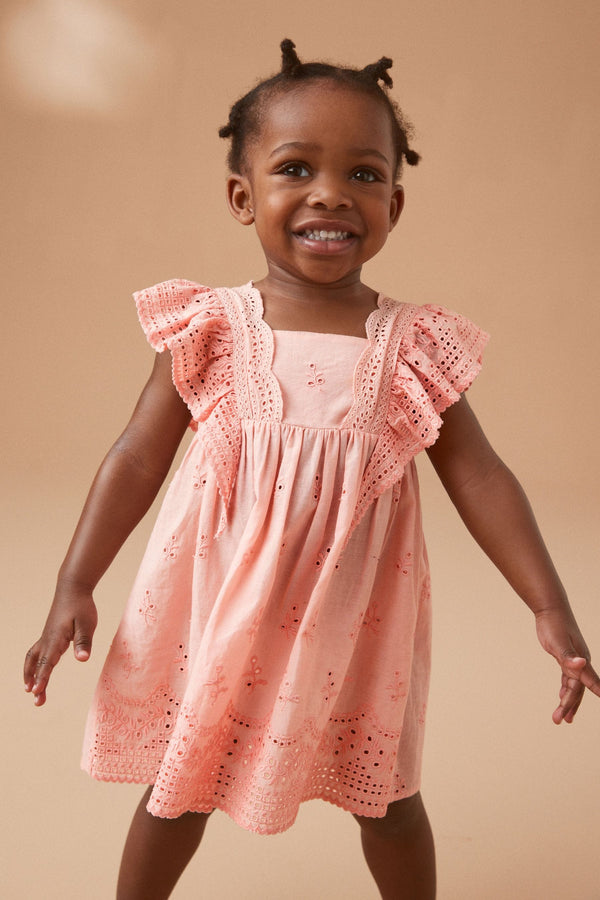 Pink Cotton Broderie Dress (3mths-8yrs)