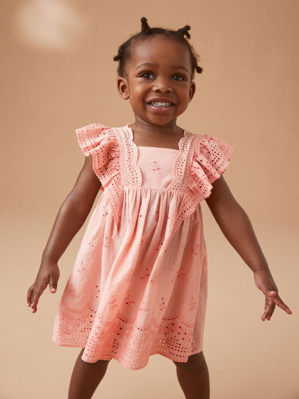 Pink Cotton Broderie Dress (3mths-8yrs)