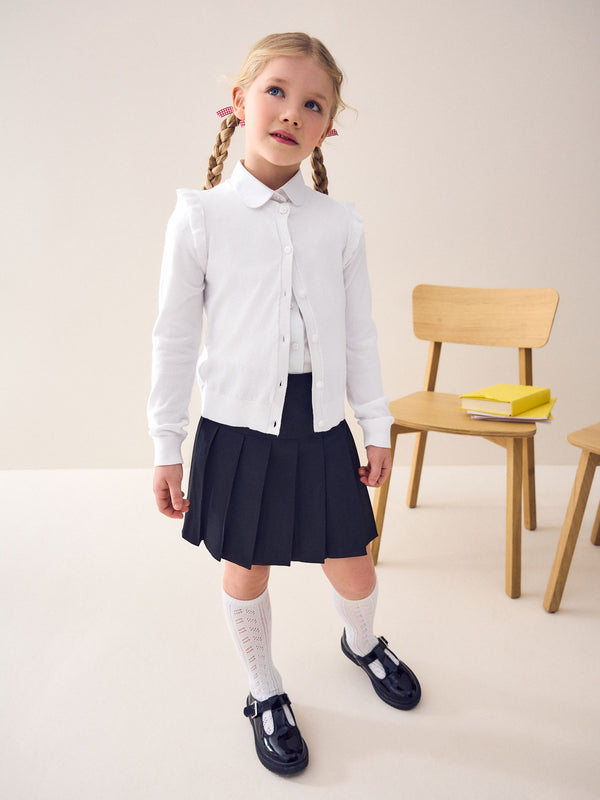 White Cotton Rich Frill Shoulder School Cardigan (3-16yrs)