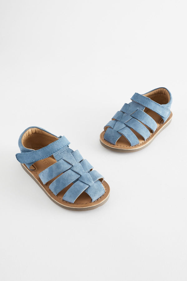 Blue Leather Closed Toe Touch Fastening Sandals