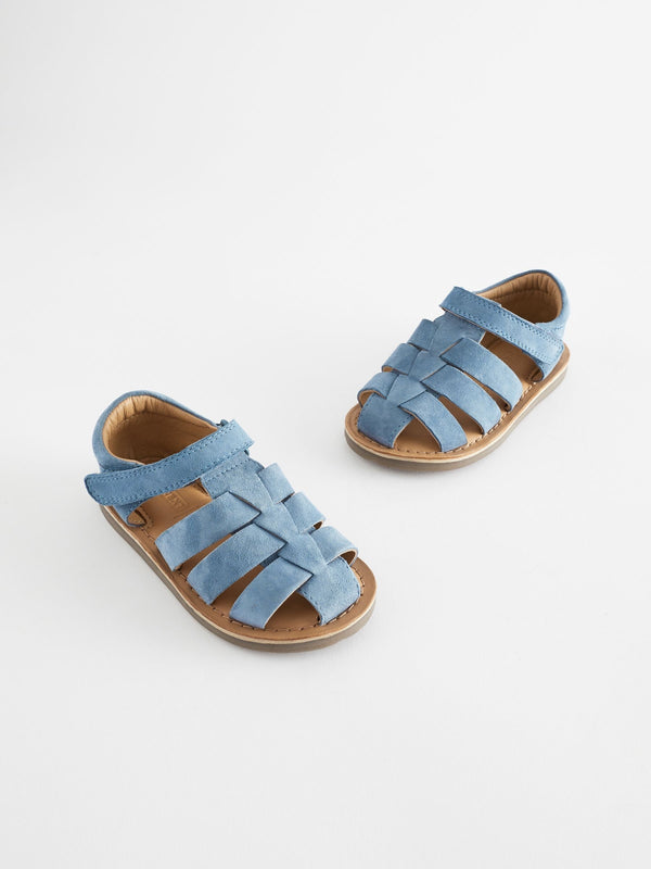 Blue Leather Closed Toe Touch Fastening Sandals