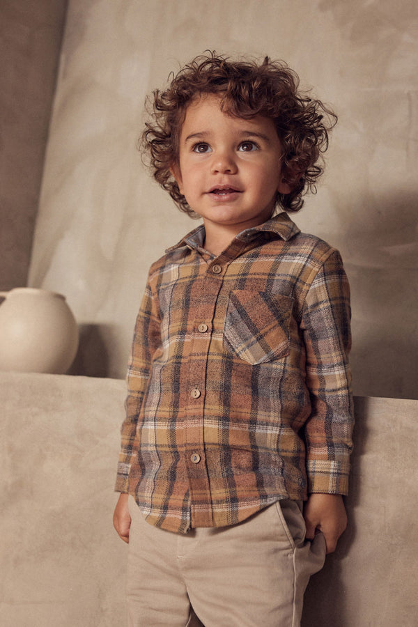 Tan Brown Long Sleeve Check Shirt (3mths-7yrs)