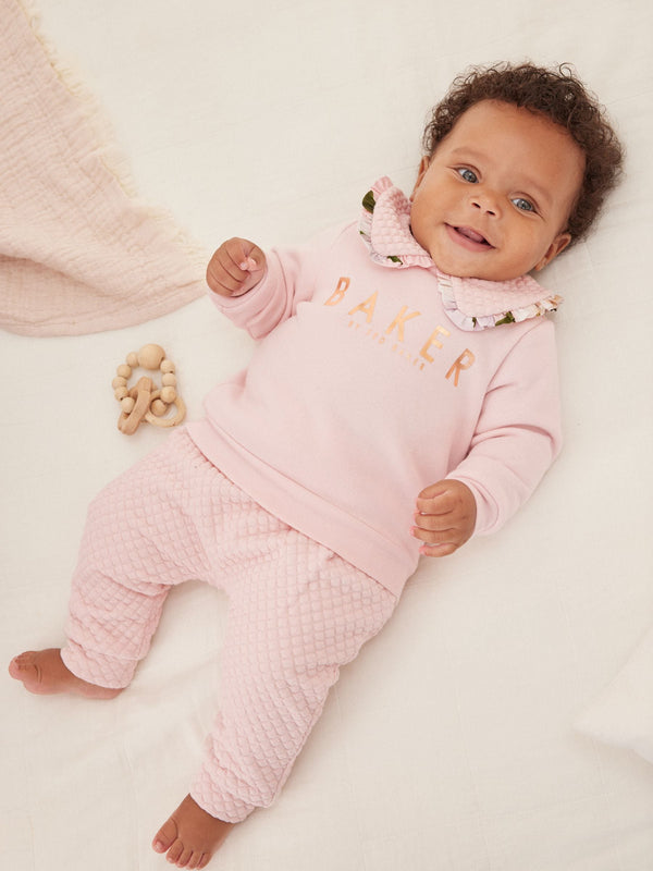 Baker by Ted Baker Cream Quilted Collar Detail Sweatshirt and Joggers Set