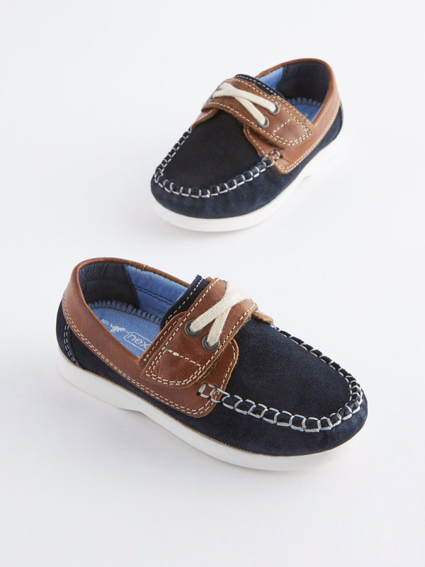 Navy Blue Leather Boat Shoes