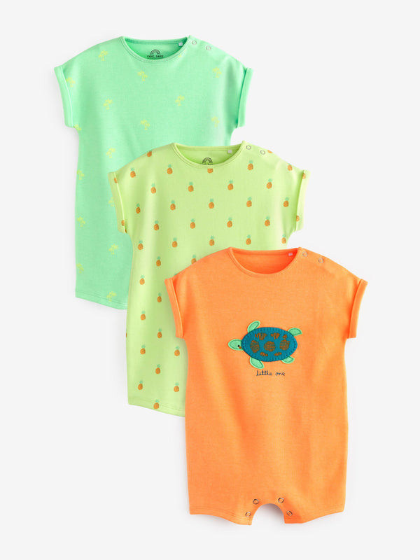Fluro Orange Turtle Baby Rompers 3 Pack