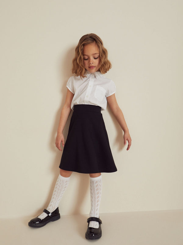 Black Longer Length Pull-On Jersey Stretch School Skater Skirt (3-17yrs)