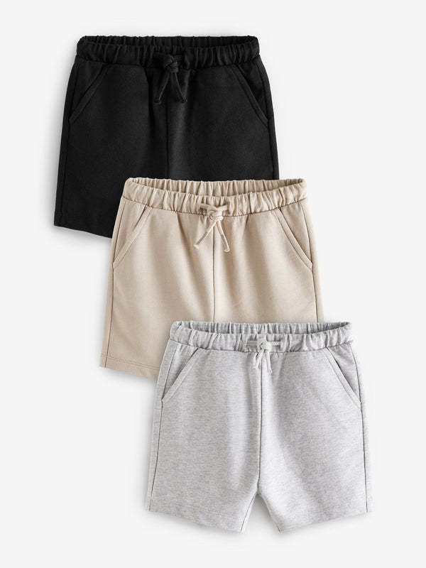 Grey/Stone Neutral/Black 100% Cotton Jersey Shorts 3 Pack (3mths-7yrs)