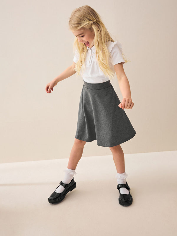 Grey Longer Length Pull-On Jersey Stretch School Skater Skirt (3-17yrs)