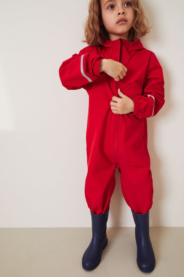 Red Zip Lined Hooded Waterproof Puddlesuit (12mths-10yrs)