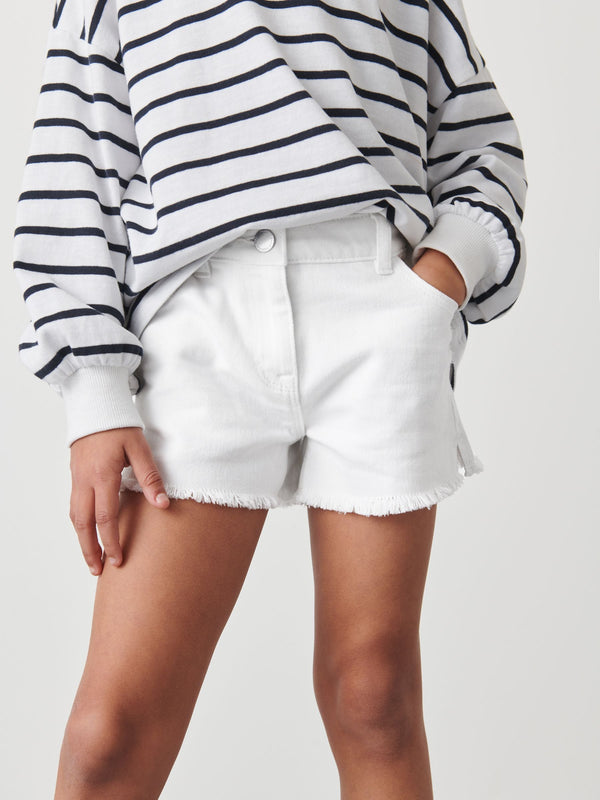 White Regular Length Frayed Edge Denim Shorts (3-16yrs)