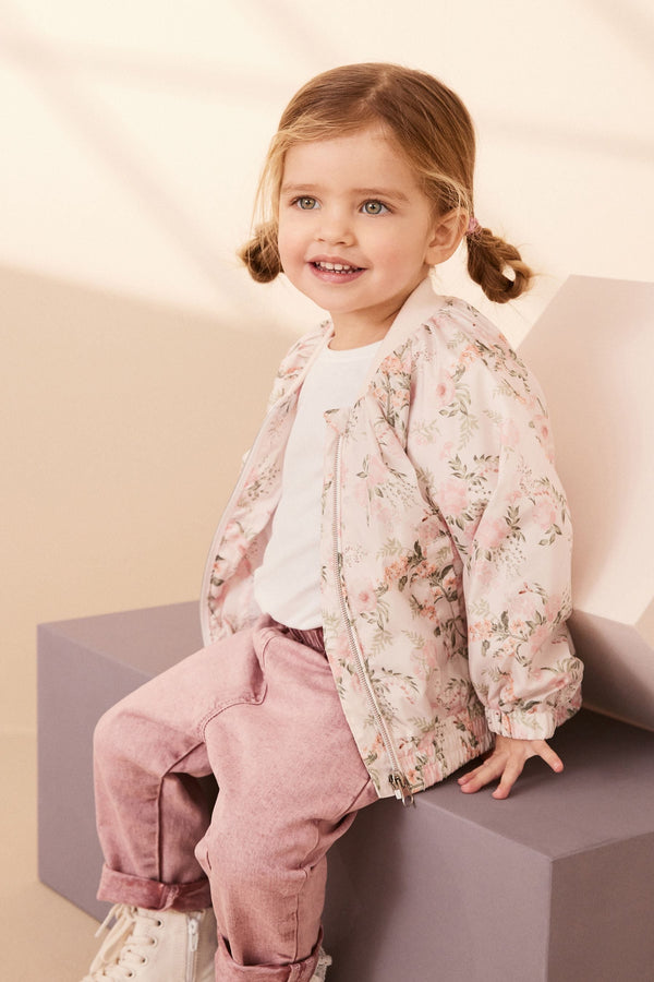 Pink Floral Shower Resistant Printed Bomber Jacket (3mths-7yrs)