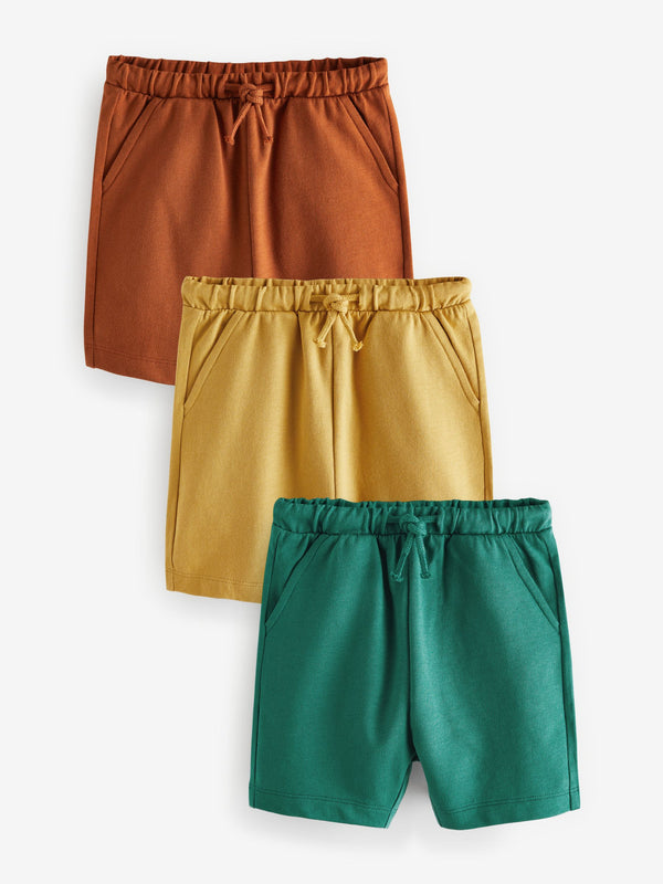 Green/Yellow/Red 100% Cotton Jersey Shorts 3 Pack (3mths-7yrs)