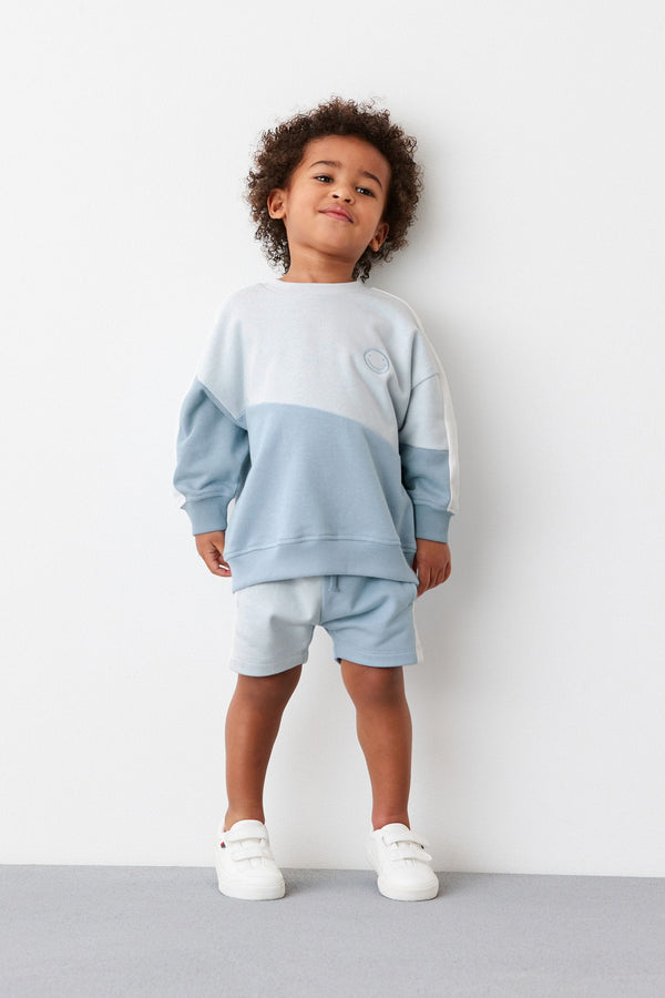 Light Blue Colourblock Sweatshirt And Shorts Set (3mths-7yrs)