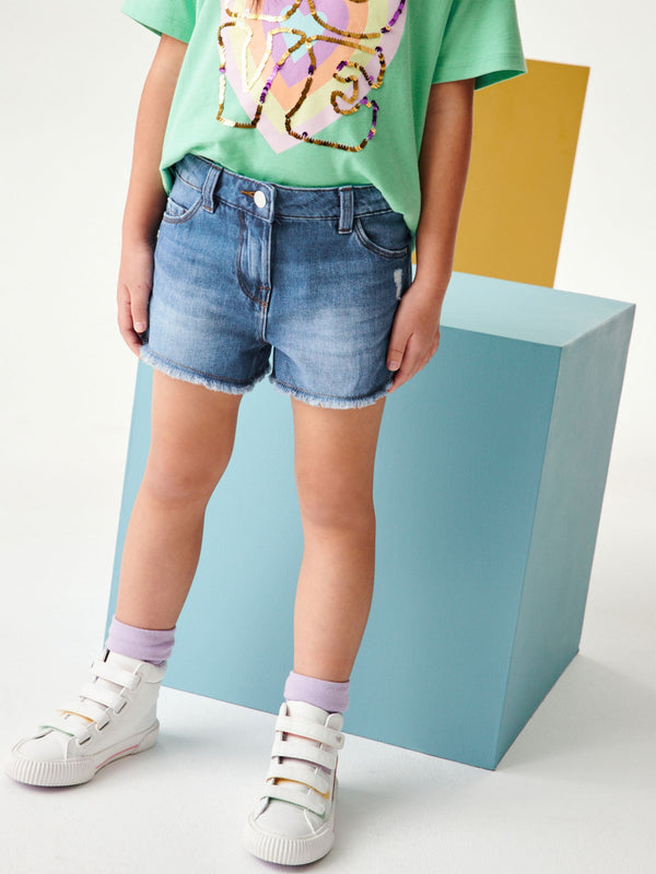 Blue Denim 2 Pack Regular Length 100% Cotton Frayed Edge Shorts (3-16yrs)