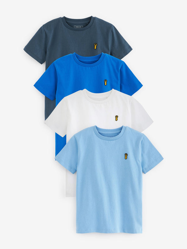 Blue Short Sleeve Stag Embroidered T-Shirts 4 Pack (3-16yrs)