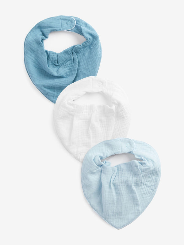 Blue/White Baby Muslin Dribble Bibs 3 Pack